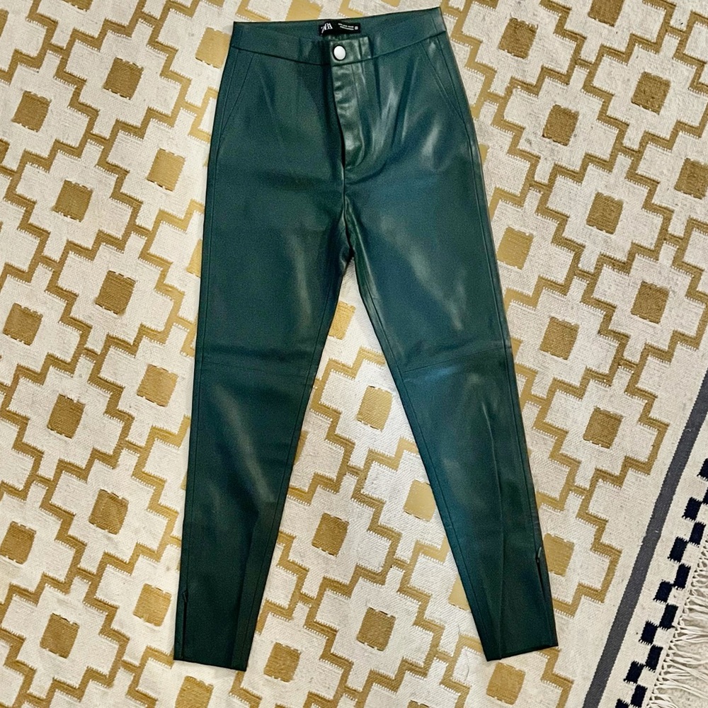 Hunter Green Faux Leather Pencil Pants from Zara